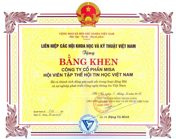 MISA nhận Bằng khen của Liên hiệp các Hội Khoa học và Kỹ thuật VN