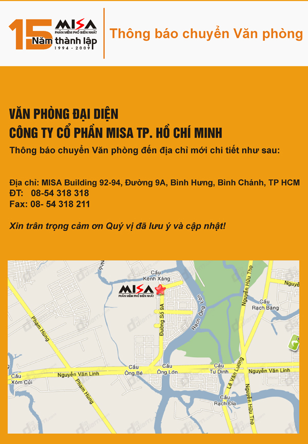 Thông báo: MISA Hồ Chí Minh chuyển văn phòng