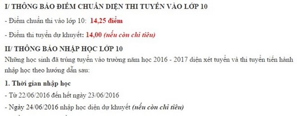 Trường THPT thứ 2 công bố điểm trúng tuyển tại Hà Nội