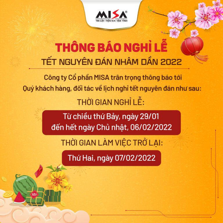 MISA thông báo lịch nghỉ tết Nhâm Dần 2022