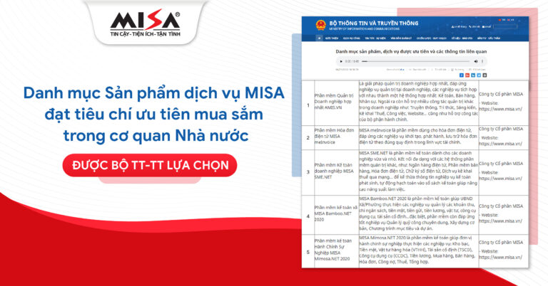 Danh mục SPDV MISA đạt tiêu chí ưu tiên mua sắm trong cơ quan Nhà nước