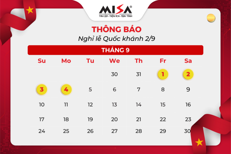 MISA thông báo nghỉ lễ Quốc khánh 2/9 và thông tin liên hệ khi cần hỗ trợ